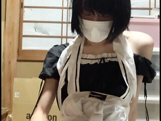 Cross-dressing masturbation in maid clothes!