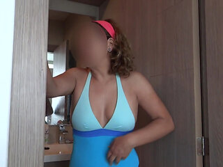 My beautiful wife shows off on the beach in bikini, real cuckold husband