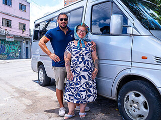 Fat Tattooed Mature Ass Fucked in Driving Van