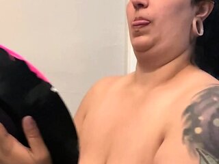 Hot brunette big boobs toying pink pussy