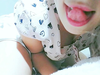 Just a cute girl wearing a white skirts and a cute tshirt being naughty, tongue fetish and masturbation