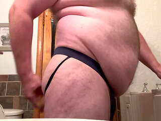 Fat Belly Chub takes Big Dildo in his jockstrap!
