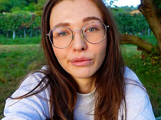Skinny German Teen Emmi-Hill Shows Huge Labia & Big Clit in Outdoor Field Fuck