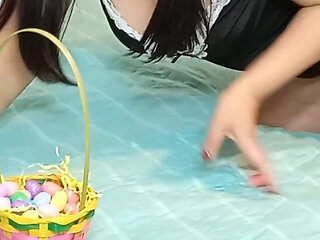 Big Ass BBW Stepmother Dressed as a Bunny to Leave Eggs for Her Stepson