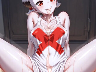 White ghost girl masturbates and drools with pleasure