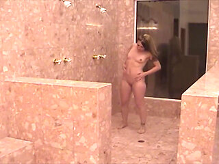 Blonde Babe Kneels Down to Suck an Deepthroats Huge Cock and Cumshot