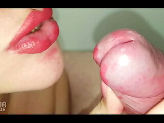Close Up Blowjob with Red Lips - Cum in Mouth POV
