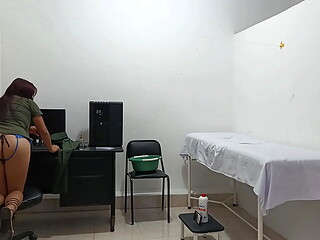 Blind and lame patient hears the moans of a horny nurse while masturbating in the health center