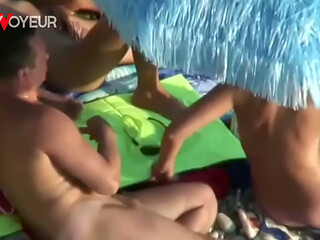 Beach Voyeur. Hardcore group sex in a beach swingers camp