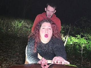 Big Tits French Girl Abricot Sucree Gets Fucked Doggystyle Outdoor in Forest at Night