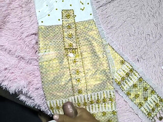 Secretly jerking off in women's clothes.