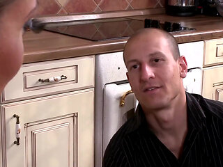 Dominant Mistress Commands Bald Slave Foot Worship