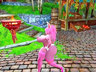 Thicc bunny MOMO shows off her big boobs in Skyrim gameplay