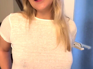 Going to Frankfurt Now Without a Bra and with a Sheer Top