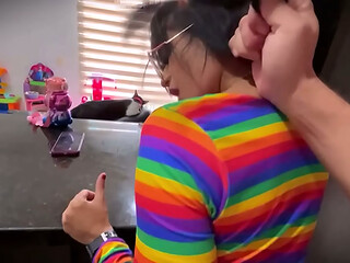 I caught my stepdaughter masturbating in the kitchen, she confessed that she was thinking about my thick cock.