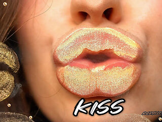 Extremely Shiny Metallic Golden Kiss Close up