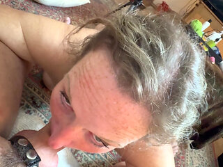 Wife Likes to Start with Cock Sucking, Beautiful Green Eyes, Braided Hair