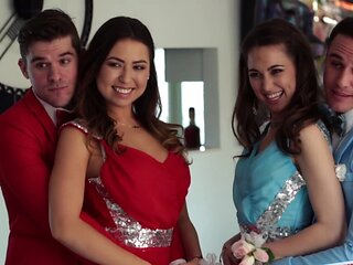 Brunette babes Riley & Melissa indulge in a sloppy blowjob feast