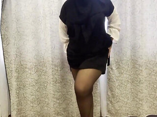 Arab Stepsister in Sheer Pantyhose Masturbates