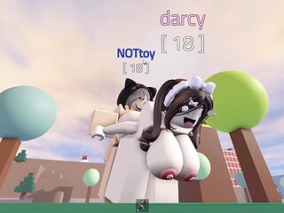 Two roblox chicks get their tight pussies fucked hard by a big cock guy