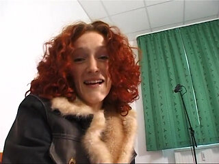 Curly hair redhead teen gets fingered in pov action