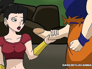 Kale gives goku a handjob