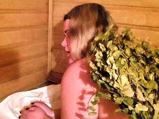 I Fucked a Hot Busty Blonde's Mouth in the Sauna and Spanked Her with a Broom