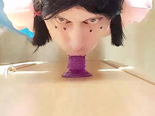 Sissy cd deepthroat long dildo