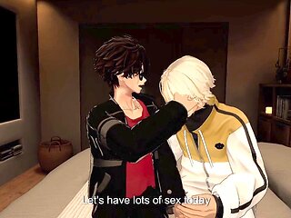 Lovey-dovey sex between two gay guys in a steamy animated scene