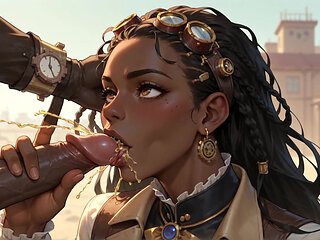 Ebony Queen Seduces with Desert Oral, Steampunk Sex.