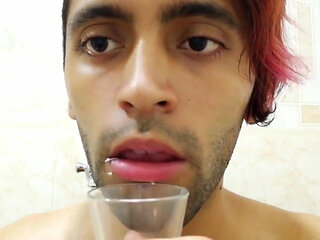 Filling a glass with spit and jerking off with it untill I cum and drink my cum.