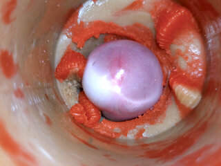 The camera inside the deep pussy records a huge ejaculation with a stuck condom 4k