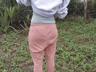 Spanking outside in satin Panties! Open asshole and pussy