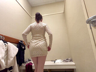 Mall Try on Flashing Showing to Her Client New Collections