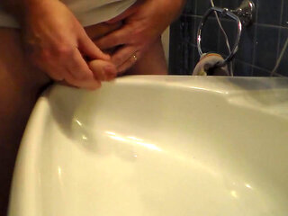 John Cums into the bathroom sink
