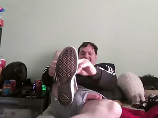 White Guy Playing with his Penis in Converse Shoes