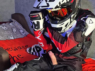 An Excited Guy in Motorcycle Gear Fucks His Sneakers