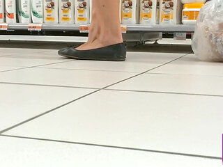 Footplay and Dipping in Black Flats at a Conad Store