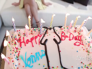 Late Birthday Celebration Turns into a Strap On and Real Cock Feast
