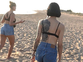 Lesbian Teens Play Strip Volleyball Game on Beach - 18yo Babes Get Naked After Losing Bet