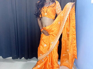 Satin saree and satin petticoat with sexy bra panty