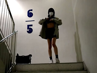 Public Flashing at stairs in the department store