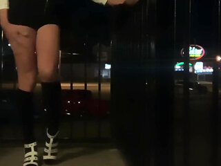 Hot dildo ass fucking in hotel Hallway in short shorts