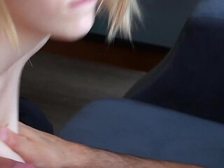 Guy Titjob Huge Dick and Cum in Cute Blonde's Hot Mouth!