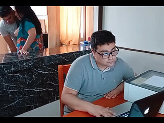 My Cuckold Husband Works While My Stepson Fucks Me in the Kitchen No