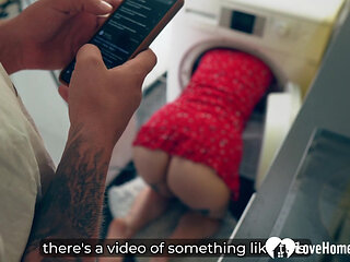 Horny Babe Trapped in Washer Takes My Thick Cock Deep