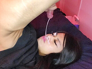 Small Asian Shemale but Huge Self Facial