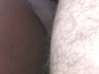 Black Hairy Pussy Fucked and Filled by a Big White Cock and a Sticky Load of Semen