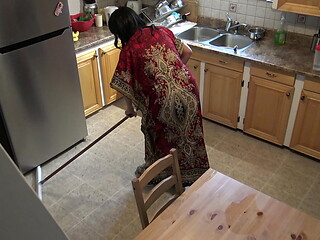 A Turkish cleaning maid is disturbed when her boss pulls out his big cock and fucks her