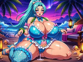 Neon Beach at Dusk - Siren Swimsuit Nude Pussy Show